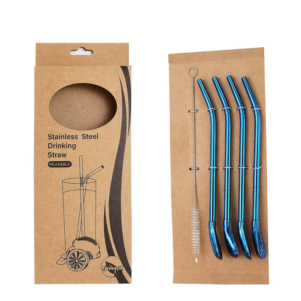 304 Stainless Steel Straw with Colander Reusable Bjuice Cocktail Convenient with Cleaning Brush Home Kitchen Bar Accessories
