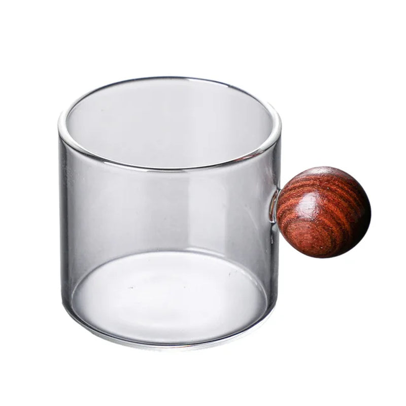 Colorful Glass Coffee Mugs with Wooden Ball Handle Reusable Drinking Tea Glass for Tea Coffee Latte