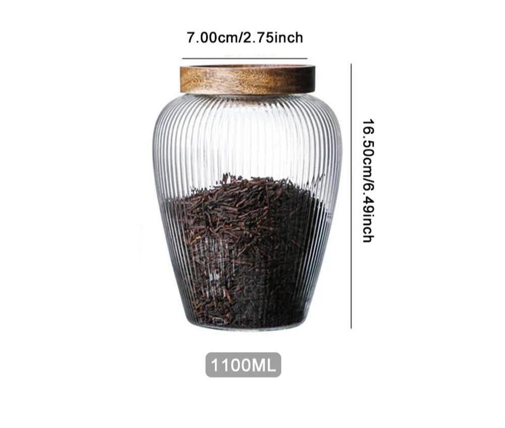 1L Wood Lid Glass Airtight Canister Kitchen Storage Bottles Jar Food Container Grains Pu'Er Tea Can Coffee Beans Candy Jars