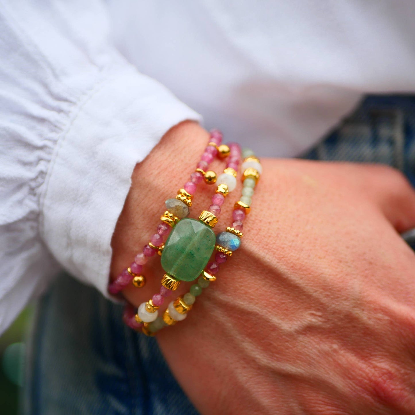 BRACCIALE UDYATI IN TORMALINA ROSA E AVVENTURINA