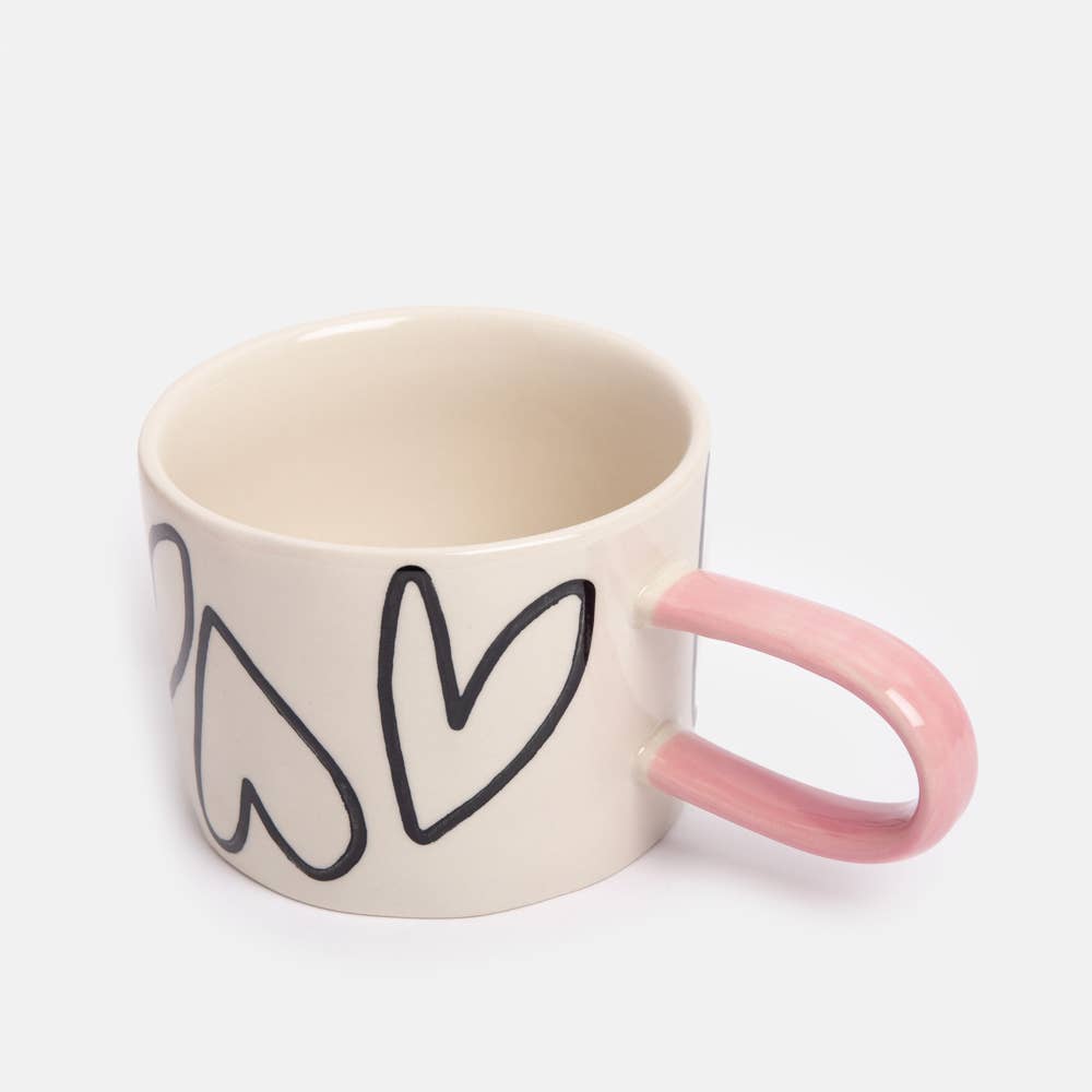 MUG EN GRÈS – Édition Cœurs & Poignée Rose