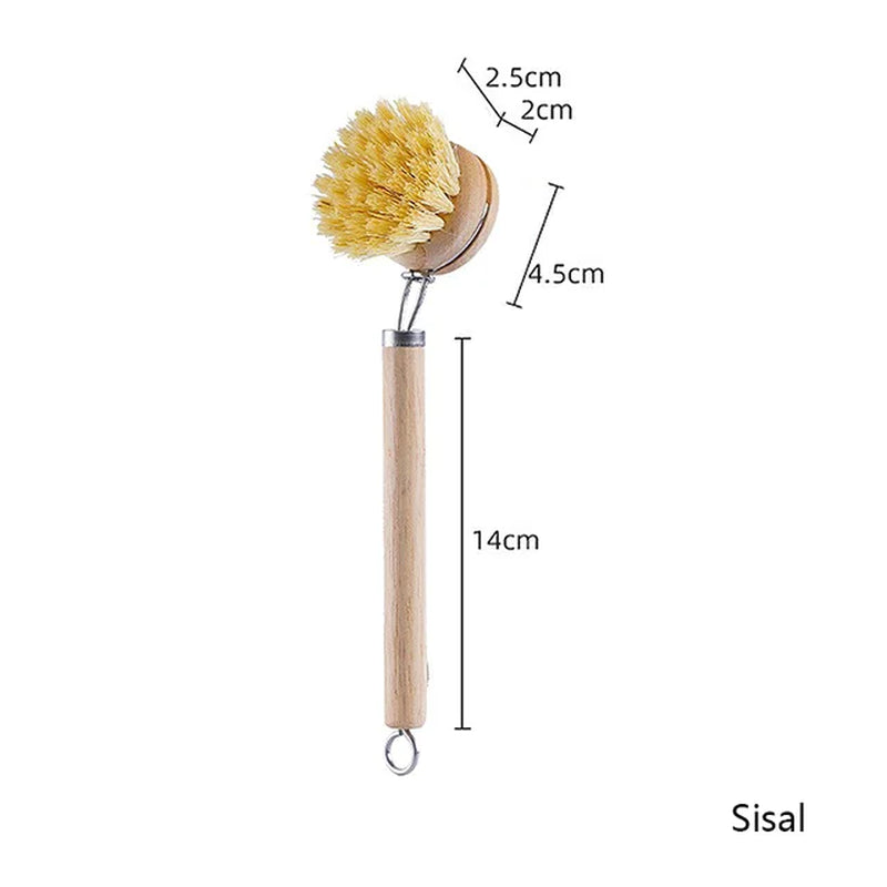 Replaceable Dish Brush Long Wooden Handle Household Cleaning Brush Useful Things for Kitchen Cleaning Tool