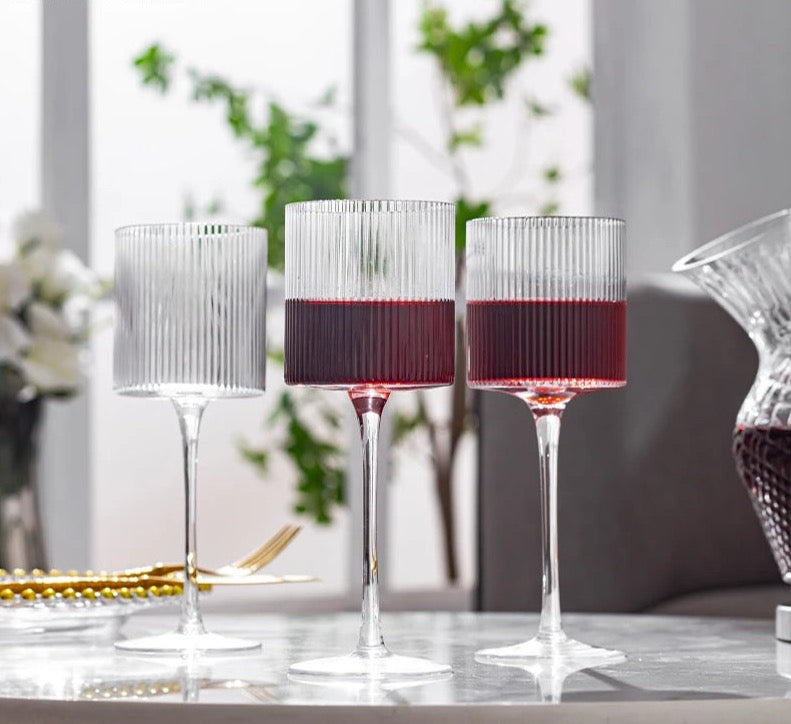 4PCS French Vertical Lines Champagne Glasses Home Glass Goblets High-End Red Wine Glasses White Wine Glasses Cocktail Glasses