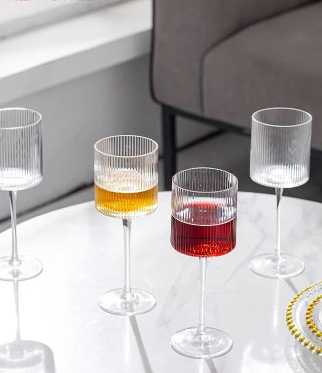 4PCS French Vertical Lines Champagne Glasses Home Glass Goblets High-End Red Wine Glasses White Wine Glasses Cocktail Glasses