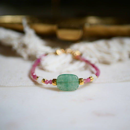 BRACELET UDYATI EN TOURMALINE ROSE ET AVENTURINE