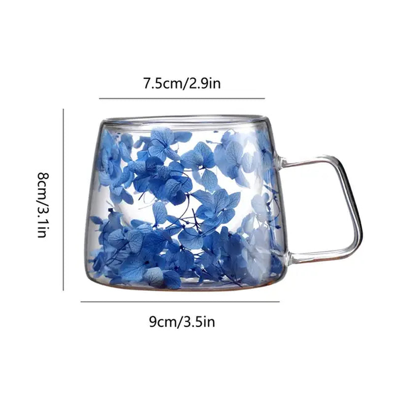 200Ml Double Wall Glass Cup Clear Dried Flowers Glass Tea Cup Double Wall Glass Dried Flowers Tea Cup Heat Resistant Tea Cups