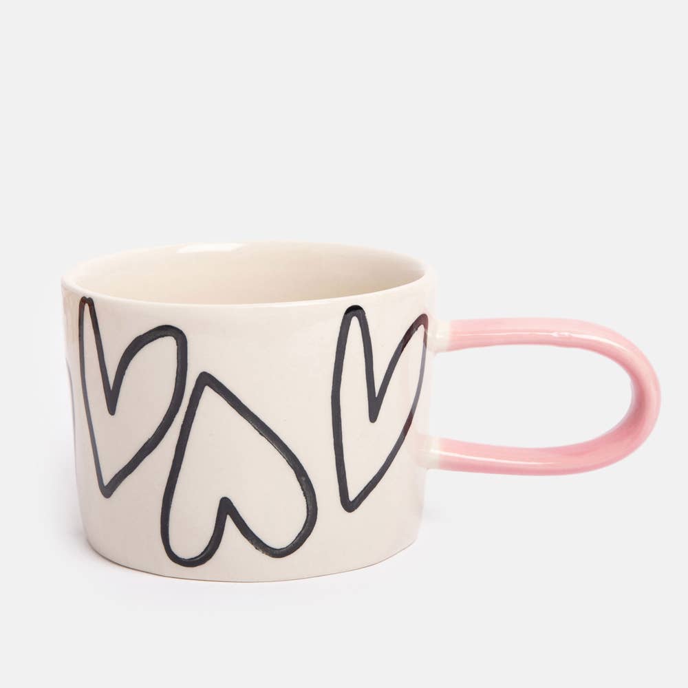 MUG EN GRÈS – Édition Cœurs & Poignée Rose