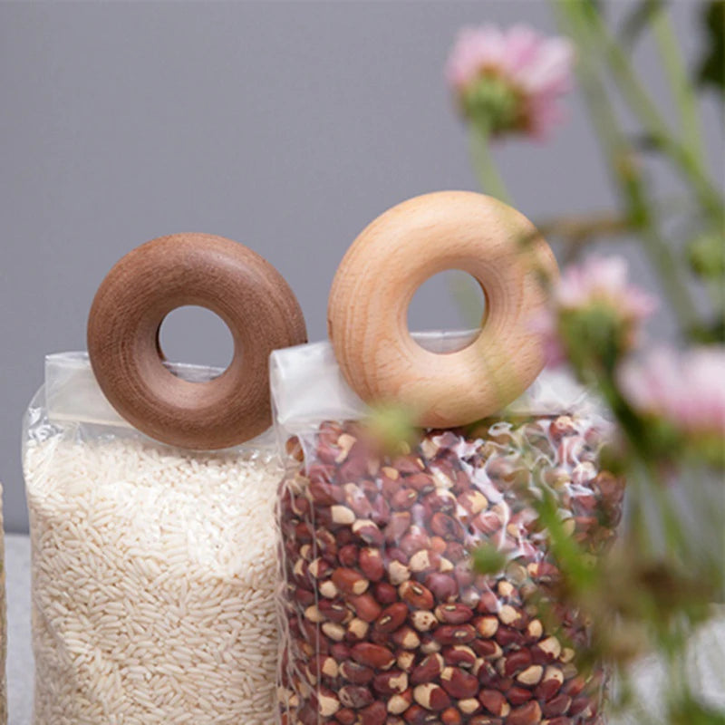 Creative Wooden Donut Seal Bag Clips Portable Solid Wood Snack Sealing Clamp Tea Sealing Strips Kitchen Home Storage Clip Tools