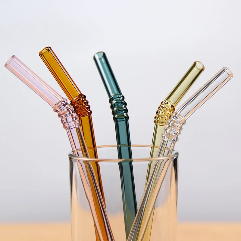 Colorful Glass Straws Reusable Drinking Straw Eco-Friendly High Borosilicate Glass Straw Glass Tube Party Favors Bar Drinkware