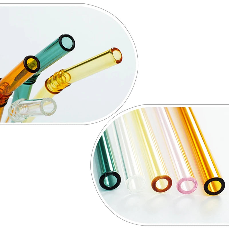 Colorful Glass Straws Reusable Drinking Straw Eco-Friendly High Borosilicate Glass Straw Glass Tube Party Favors Bar Drinkware