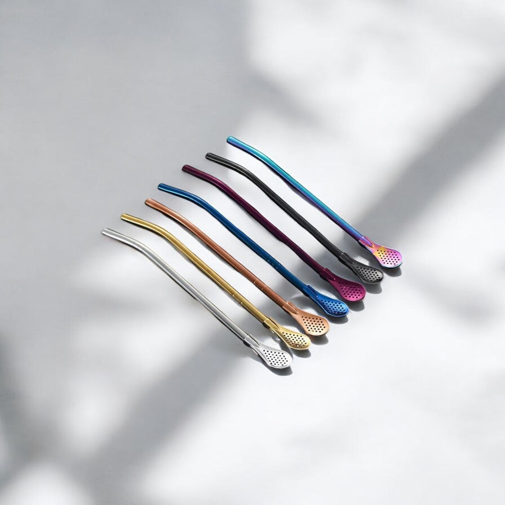 Set of 4 stainless steel straws with Colanders and Tumples