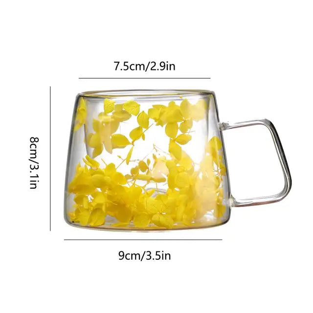 200Ml Double Wall Glass Cup Clear Dried Flowers Glass Tea Cup Double Wall Glass Dried Flowers Tea Cup Heat Resistant Tea Cups