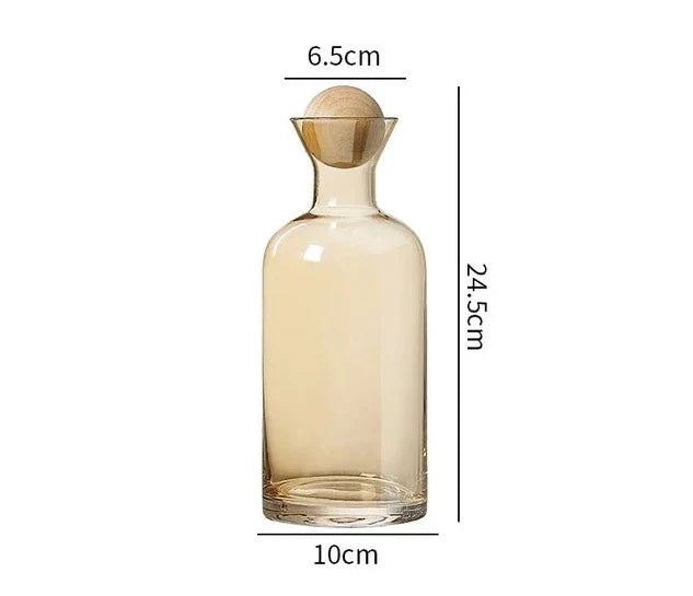 Nordic Style Glass Carafe Water Pitcher with Wood Lid Cold Drinks Tea Jug Waterkoker Household Drinkware Clear Water Bottle WF