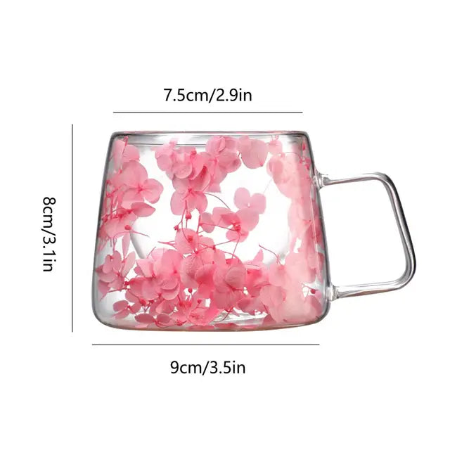 200Ml Double Wall Glass Cup Clear Dried Flowers Glass Tea Cup Double Wall Glass Dried Flowers Tea Cup Heat Resistant Tea Cups