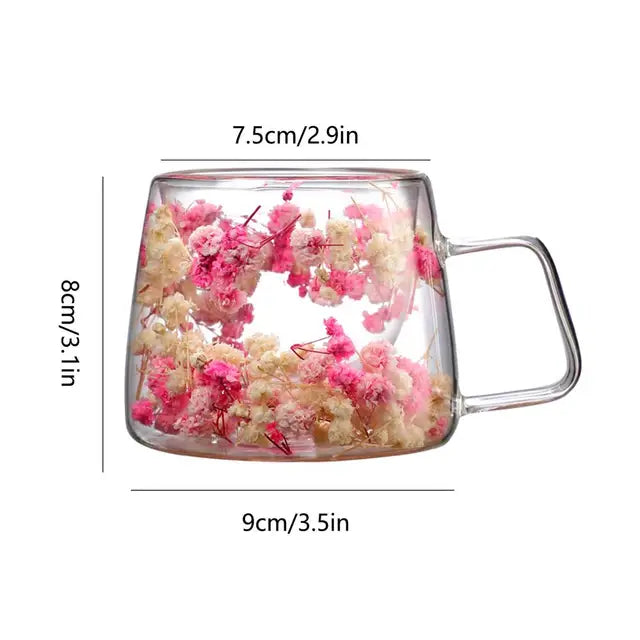 200Ml Double Wall Glass Cup Clear Dried Flowers Glass Tea Cup Double Wall Glass Dried Flowers Tea Cup Heat Resistant Tea Cups