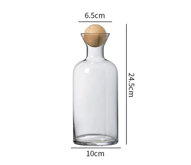 Nordic Style Glass Carafe Water Pitcher with Wood Lid Cold Drinks Tea Jug Waterkoker Household Drinkware Clear Water Bottle WF