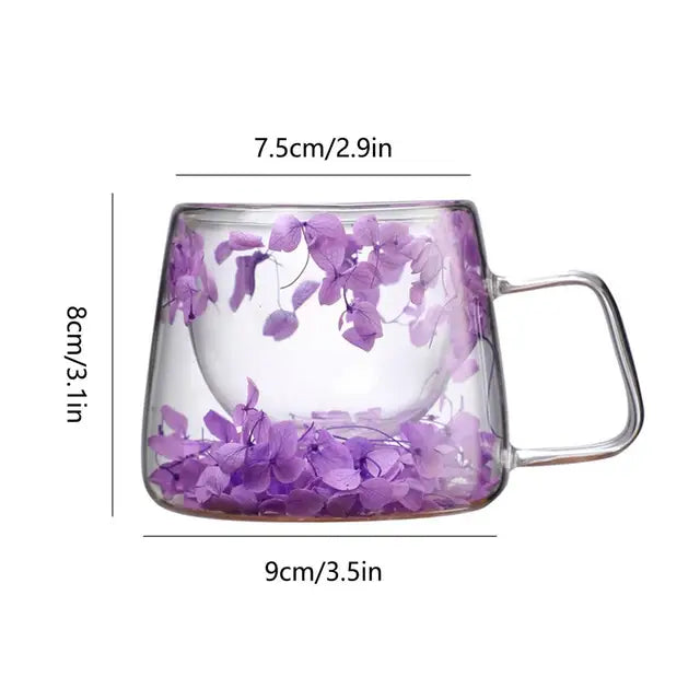 200Ml Double Wall Glass Cup Clear Dried Flowers Glass Tea Cup Double Wall Glass Dried Flowers Tea Cup Heat Resistant Tea Cups