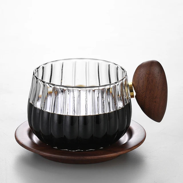 Stripe Heat-Resistant High Boron Silicon Glass Coffee Mug with Wooden Handle Ice American Latte Cup Breakfast Milk Tea Cup