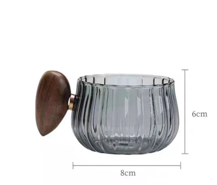 Stripe Heat-Resistant High Boron Silicon Glass Coffee Mug with Wooden Handle Ice American Latte Cup Breakfast Milk Tea Cup