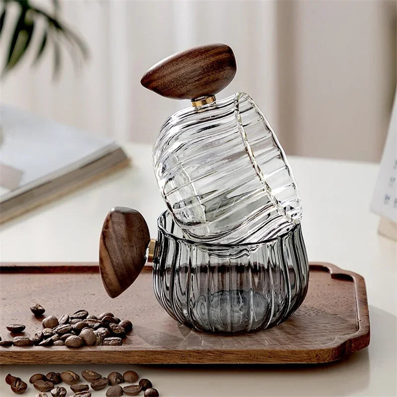 Stripe Heat-Resistant High Boron Silicon Glass Coffee Mug with Wooden Handle Ice American Latte Cup Breakfast Milk Tea Cup