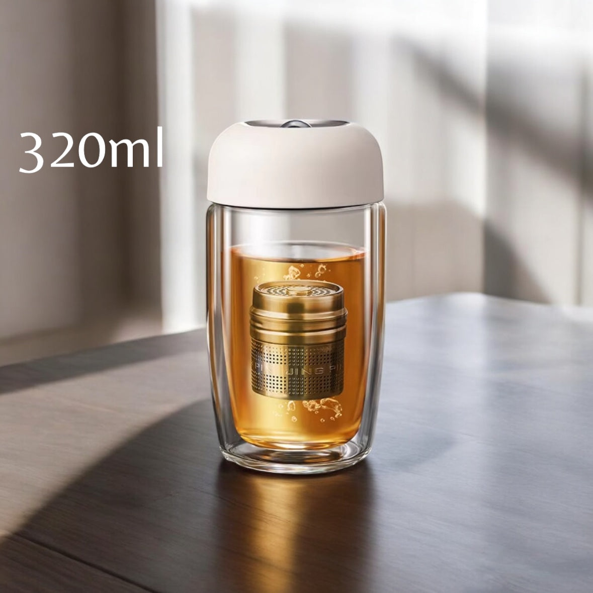 Tasse isotherme en verre double paroi avec infuseur à thé magnétique