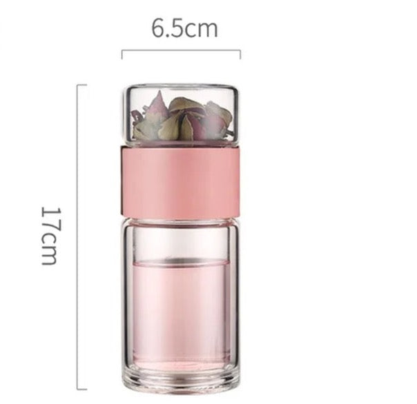 Oneisall Tea Water Bottle Travel Drinkware Portable Double Wall Glass Tea Stainless Steel Infuser Filters the Tea Filter Tumbler