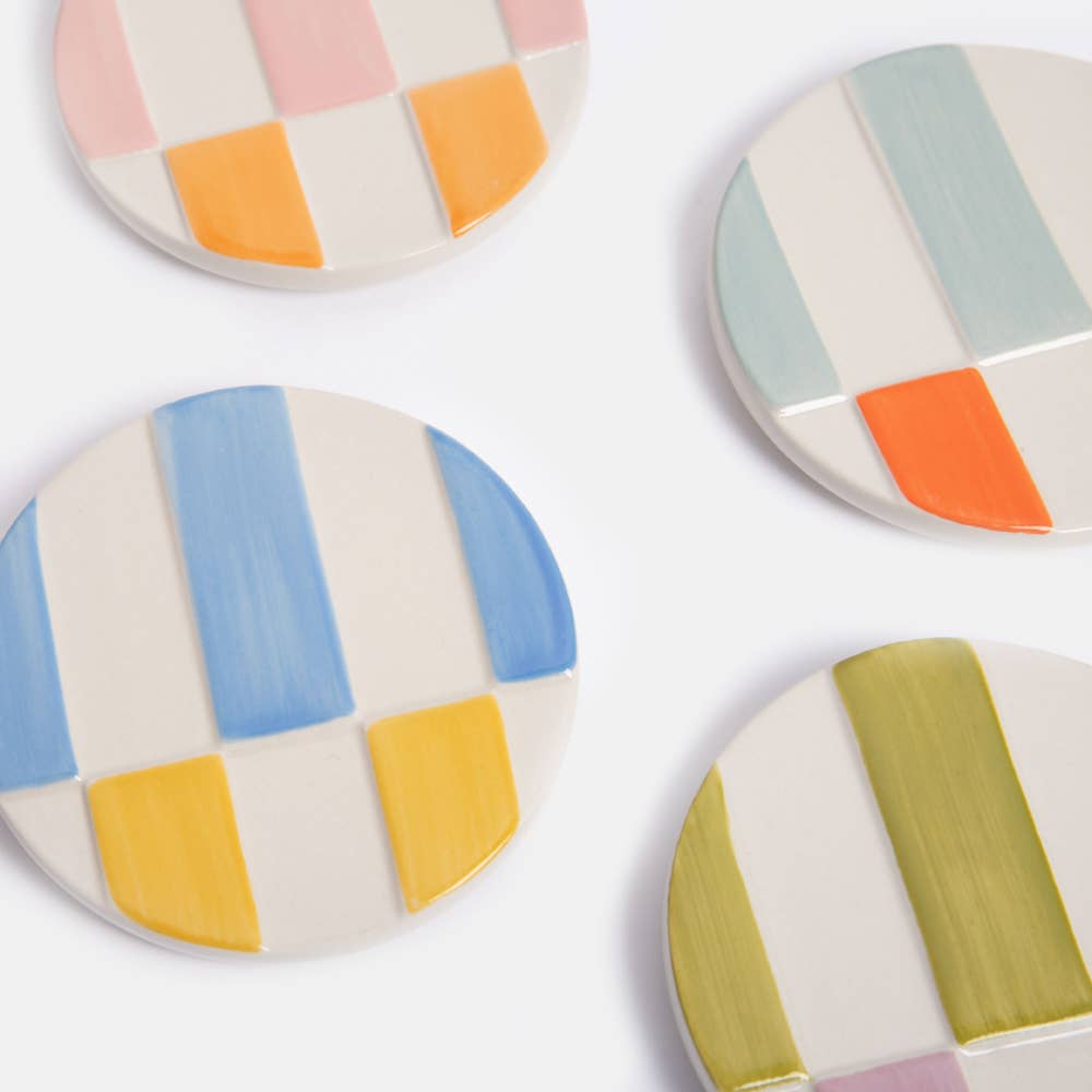 DESSOUS DE VERRE EN GRÈS – Édition Rayures Pastel (Set de 4)
