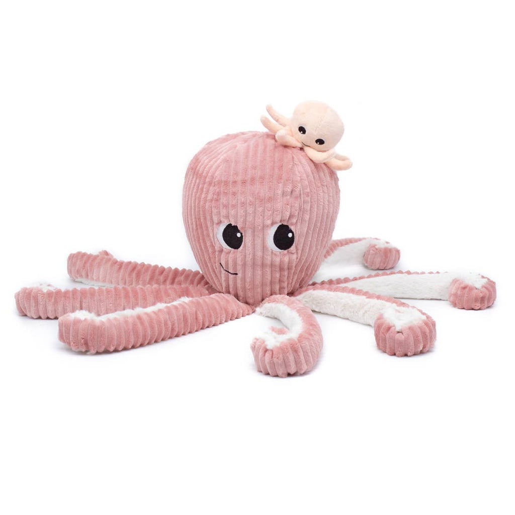 LES PTIPOTOS - PELUCHE MAMAN ET BÉBÉ POULPE ROSE 45CM
