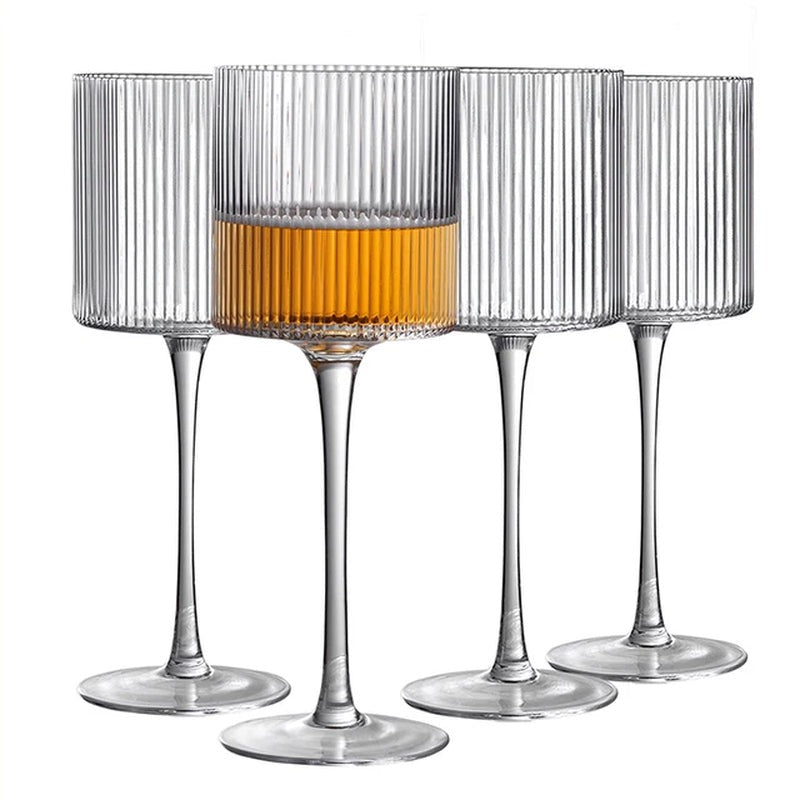 4PCS French Vertical Lines Champagne Glasses Home Glass Goblets High-End Red Wine Glasses White Wine Glasses Cocktail Glasses